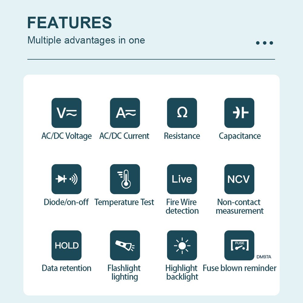 Uniqkart DM97S Digital Multimeter Portable Handheld Meter TRMS 9999 Counts Volt Meter with 3.5-inch LCD Display