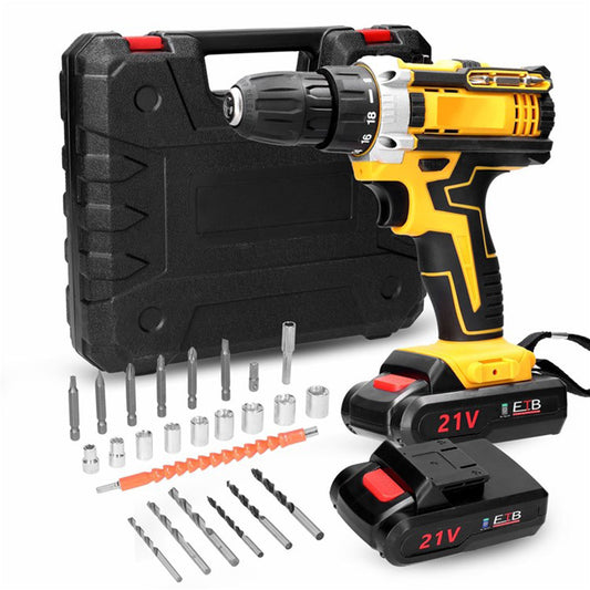 Cordless Drill Set 21V Power Drill 18 Gears of Torque Adjustable Holes Drilling Impact Combo Kit - EU Plug