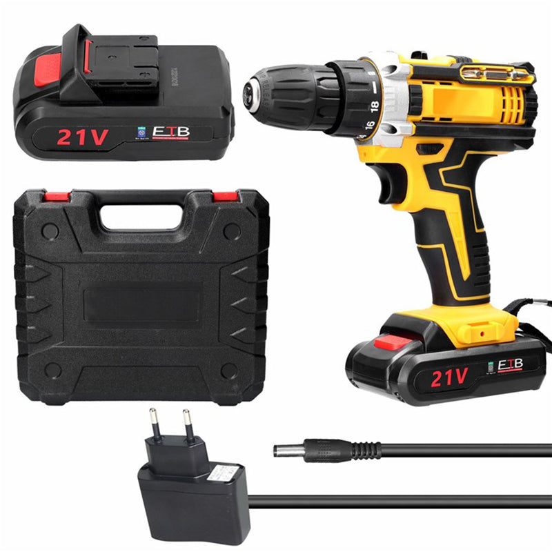 Cordless Drill Set 21V Power Drill 18 Gears of Torque Adjustable Holes Drilling Impact Combo Kit - EU Plug
