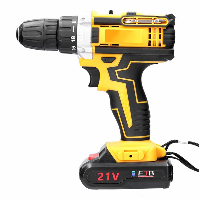 Cordless Drill Set 21V Power Drill 18 Gears of Torque Adjustable Holes Drilling Impact Combo Kit - EU Plug