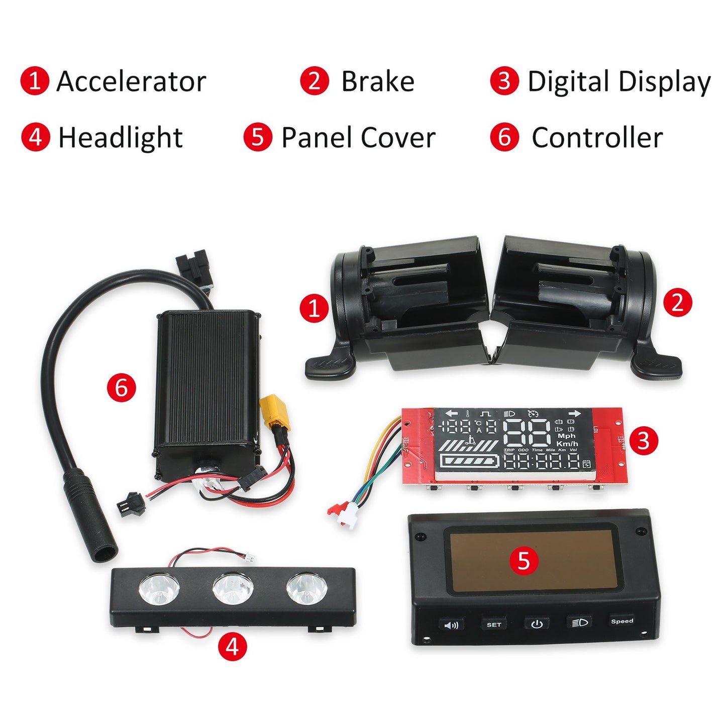 36V 350W Brushless Motor Controller for Kugoo 8in Electric Scooter, Digital Display Panel Cover Headlight Set