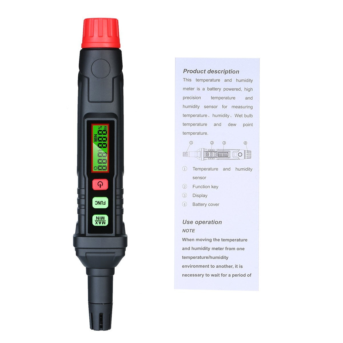 Habotest 4-in-1 High Precision Digital Psychrometer Thermo-Hygrometer Humidity Meter Pen with Dew Point and Wet Bulb Temperature