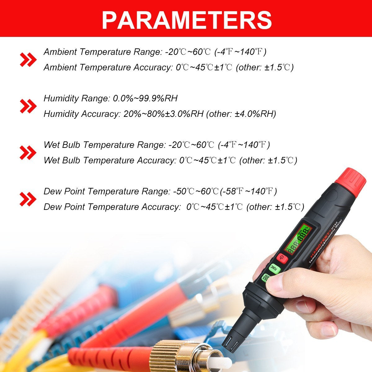 Habotest 4-in-1 High Precision Digital Psychrometer Thermo-Hygrometer Humidity Meter Pen with Dew Point and Wet Bulb Temperature