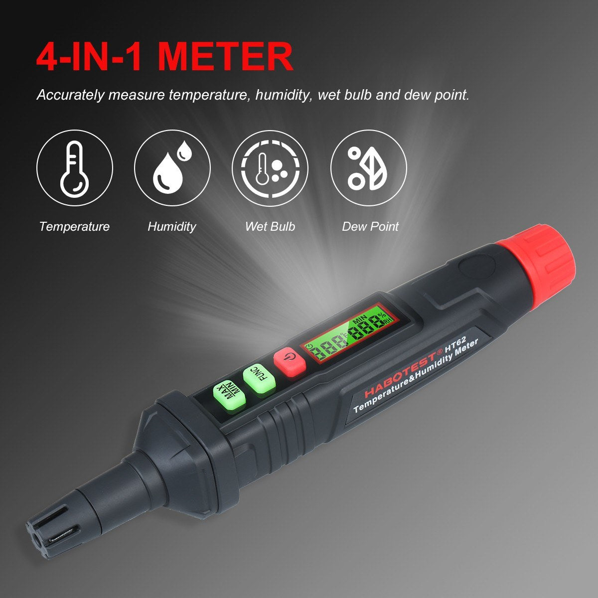 Habotest 4-in-1 High Precision Digital Psychrometer Thermo-Hygrometer Humidity Meter Pen with Dew Point and Wet Bulb Temperature
