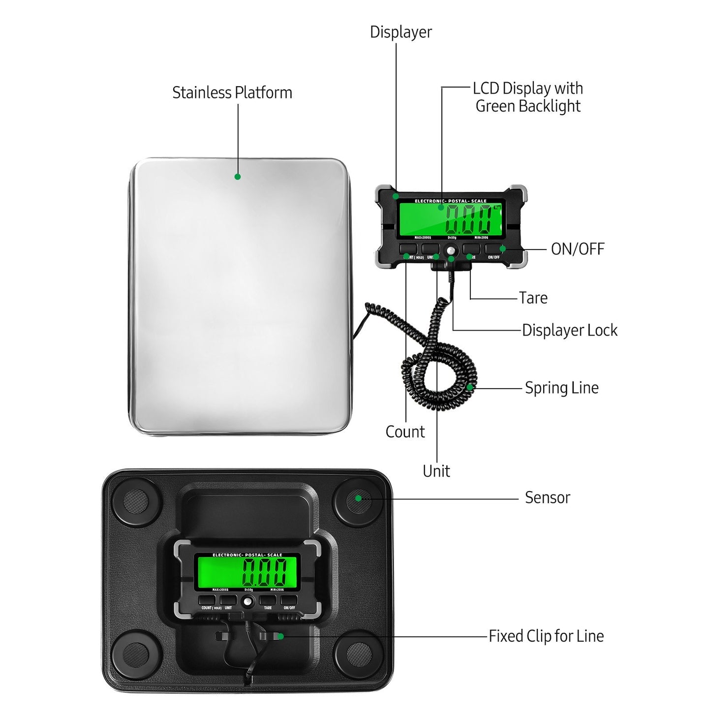440 Lbs Electronic Postal Shipping Scale 0.05kg Precision LCD Backlight Display Stainless Steel Digital Scale