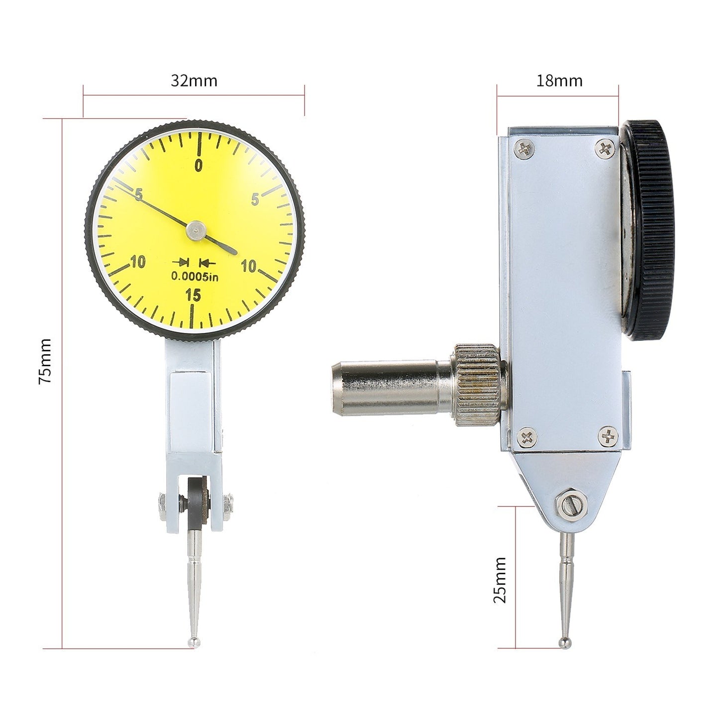 Yellow Dial Indicator 0-15-0 Reading Dial Test Indicator High Precision 0.0005in GR Meter Tool Kit Gage