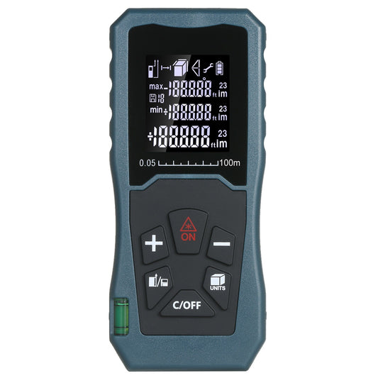Laser Distance Meter Bubble Level Handheld 1.6-inch LCD Diastimeter Pythagorean Mode Measure Distance Area and Volume - 100m