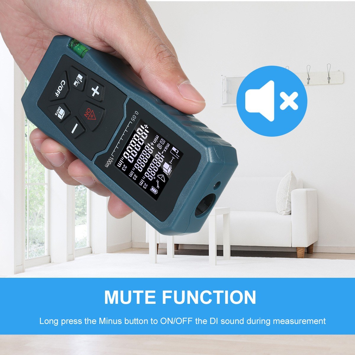 Laser Distance Meter Bubble Level Handheld 1.6-inch LCD Diastimeter Pythagorean Mode Measure Distance Area and Volume - 100m