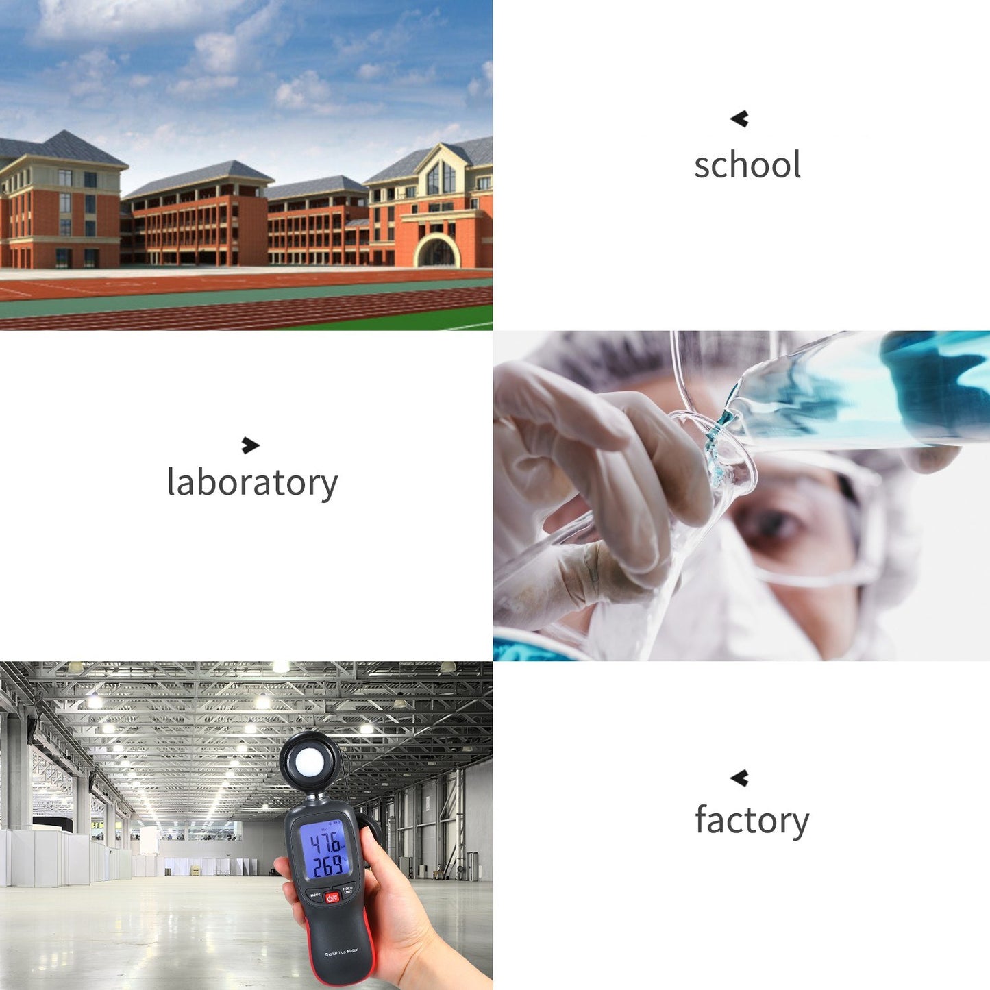 Handheld Light Meter LCD Display Digital Lux Meter with Range up to 200,000 Lux with Max / Min / Data Hold Mode