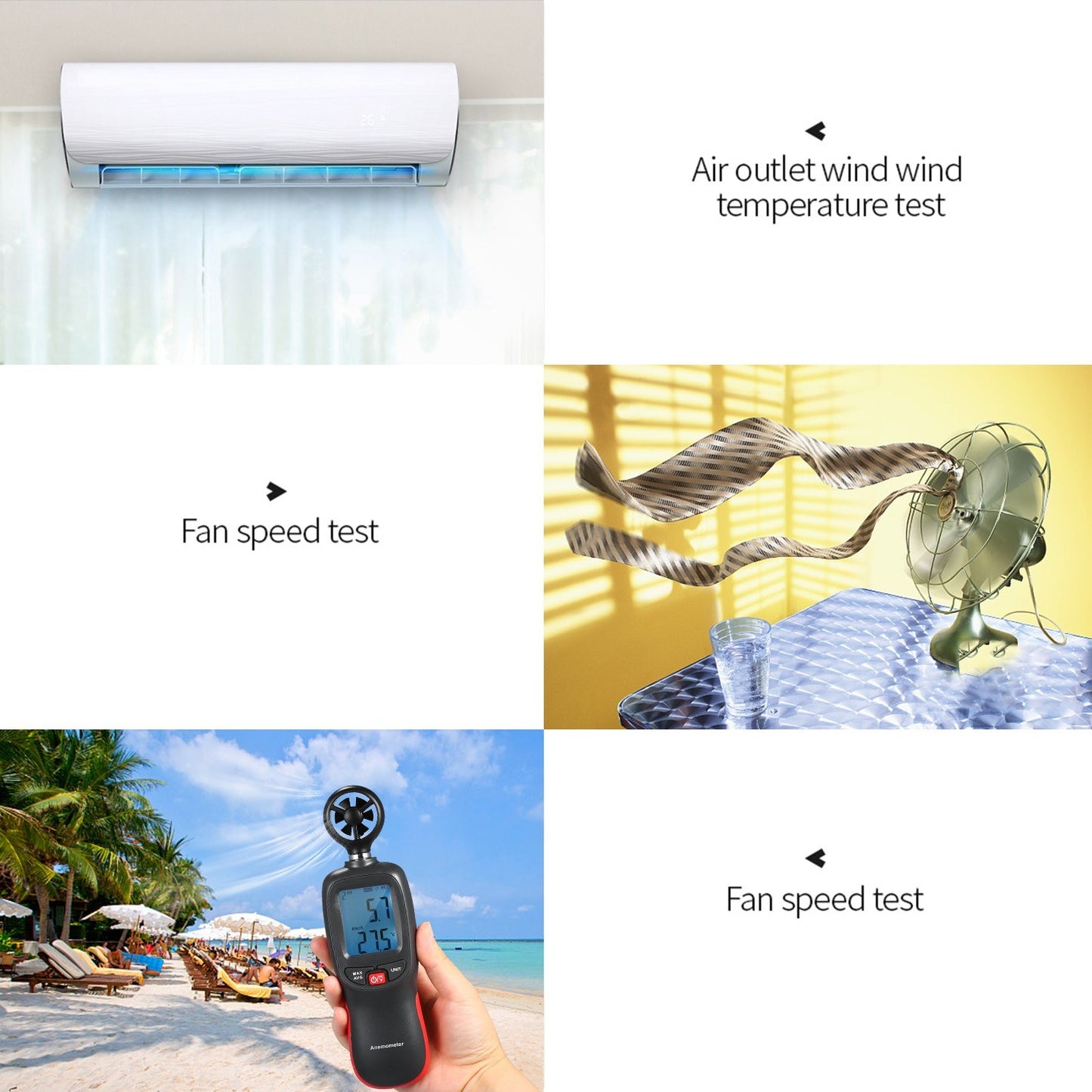 Digital Anemometer Handheld Wind Speed Meter Gauge Air Flow Velocity Measurement Thermometer with Max / Data Hold Mode