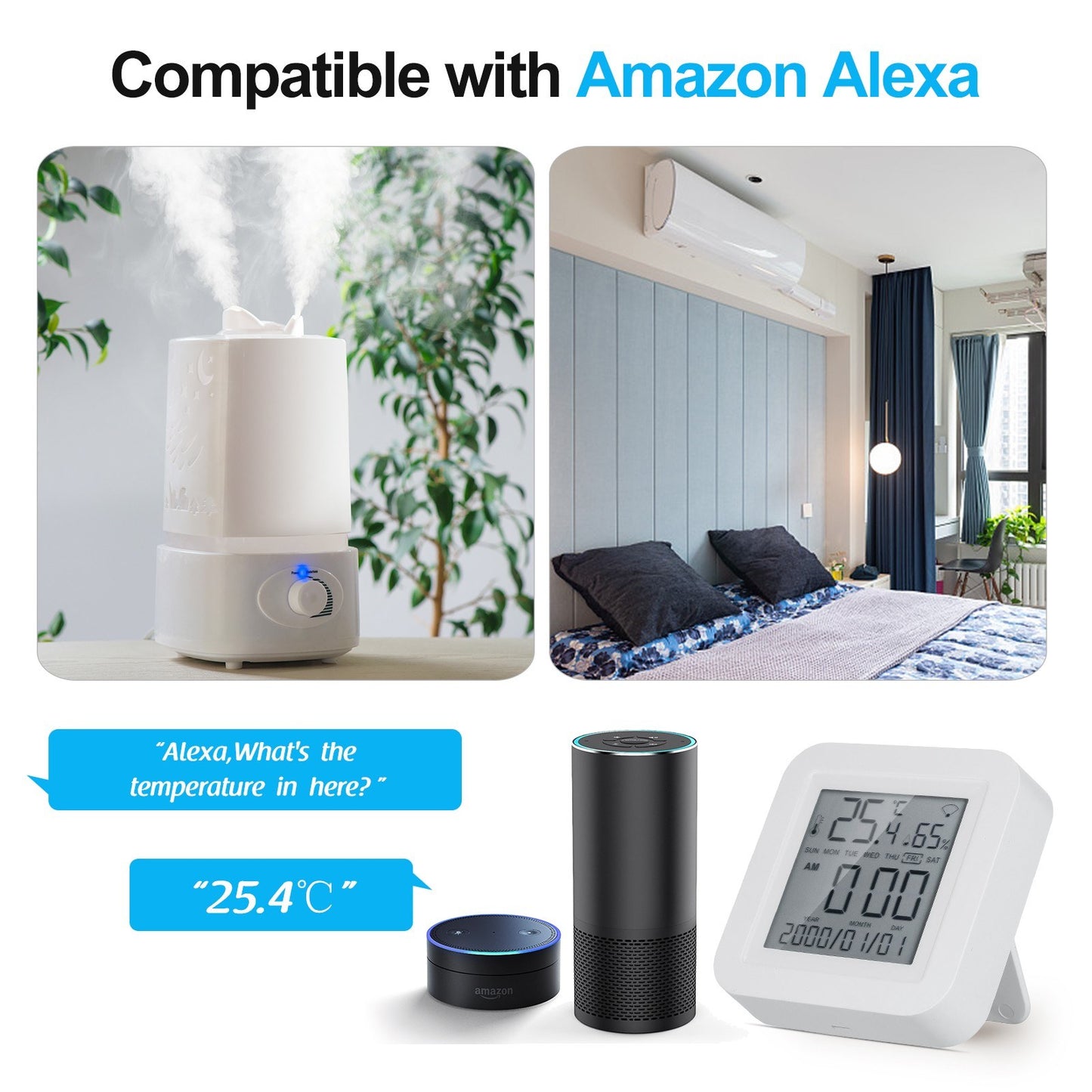 WiFi Room Thermometer Hygrometer LCD Digital Thermo-Hygrometer Humidity Monitor with Calendar