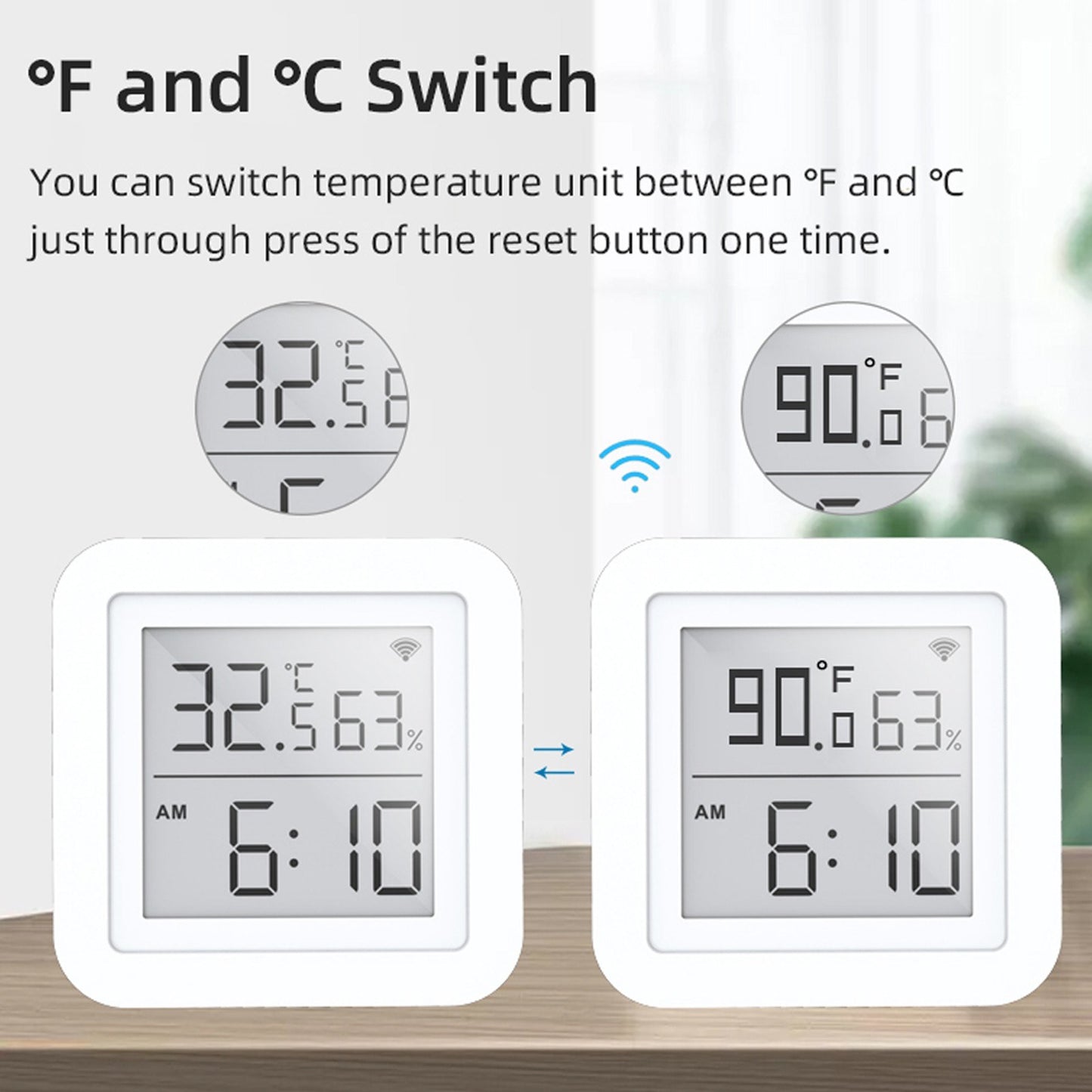 Tuya WiFi Digital Thermometer Hygrometer LCD Display Screen Fahrenheit / Celsius Switch Temperature Humidity Time Display Linkage Sensors Compatible with Alexa Google Home