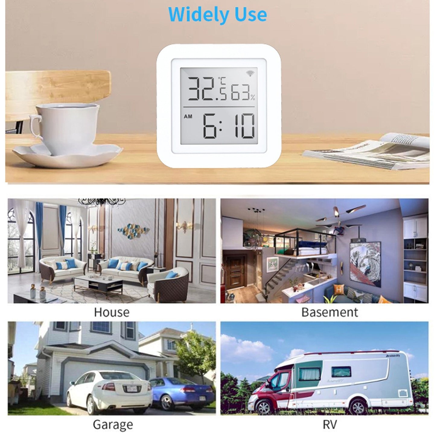 Tuya WiFi Digital Thermometer Hygrometer LCD Display Screen Fahrenheit / Celsius Switch Temperature Humidity Time Display Linkage Sensors Compatible with Alexa Google Home