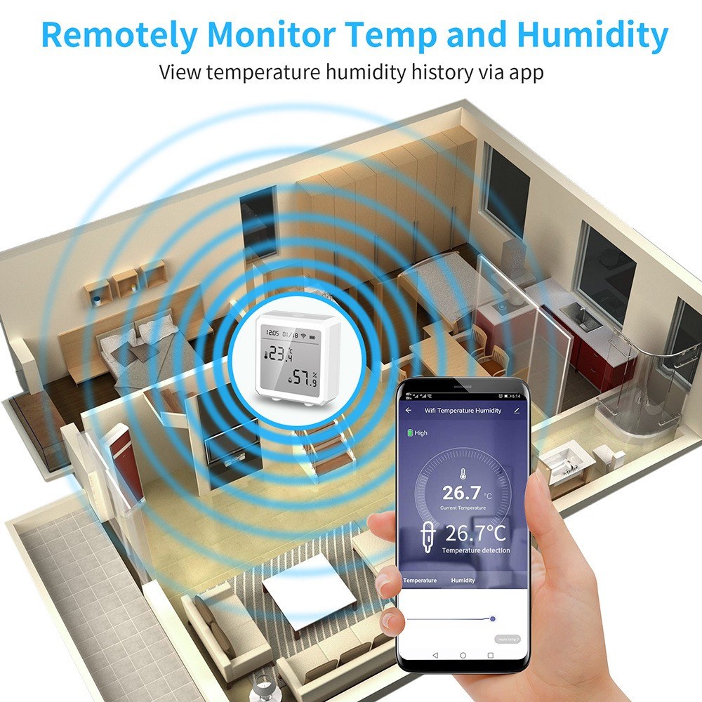 WiFi Room Thermometer Hygrometer Digital Humidity Meter Temperature Monitor Supports 2.4G WiFi
