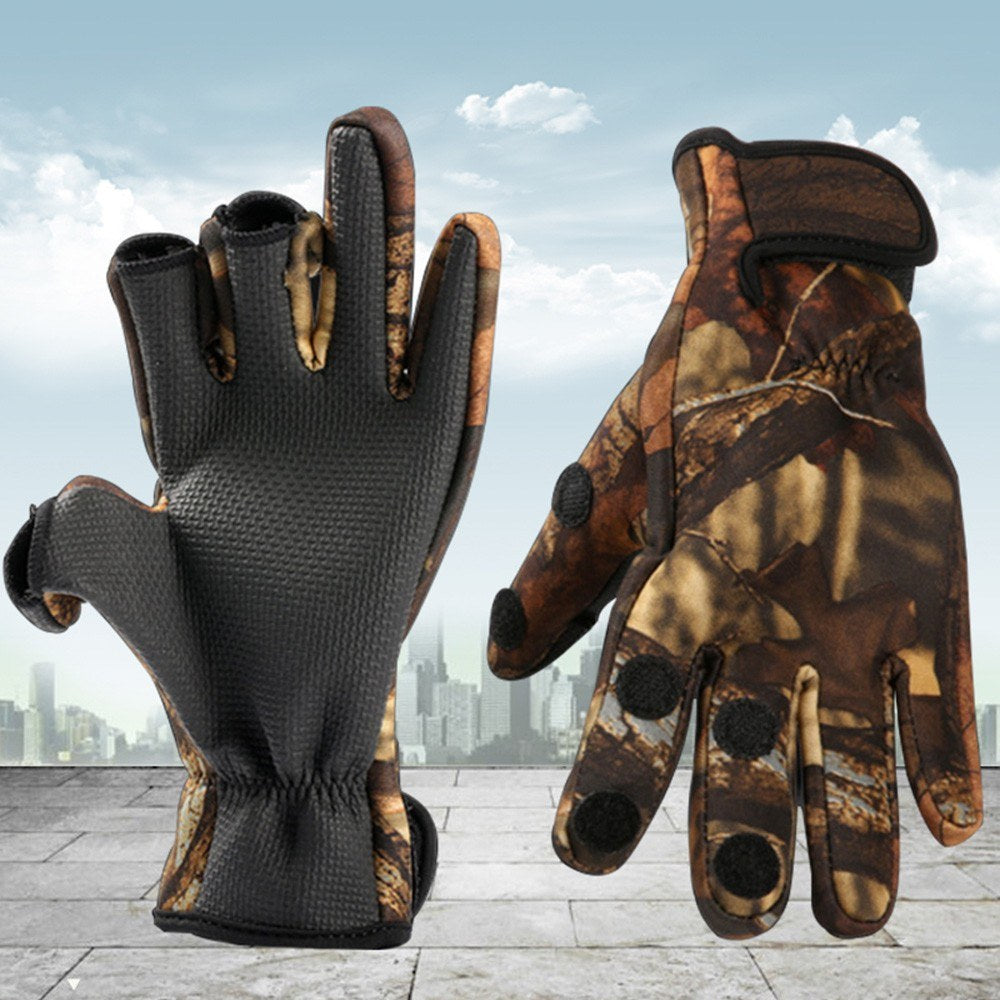 1Pair Fishing Gloves Camouflage Fishing Flip Finger Wear Resistant Gloves for Cycling Shooting Hunting Catch Fish Tool - Size: XL