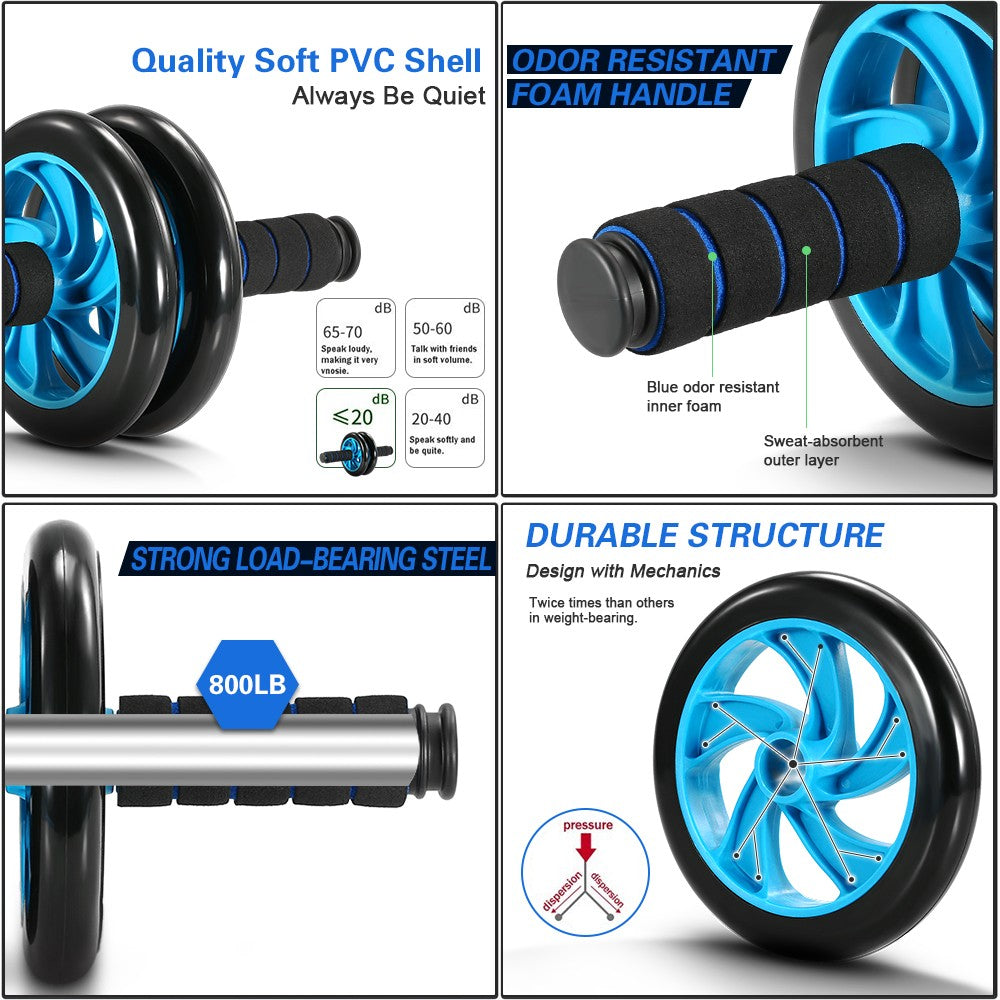 Uniqkart AB Wheel Roller Exercise Roller Wheel Kit Abs Workout Equipment with Thick Knee Pad for Home Gym Fitness - 5-in-1 / Blue