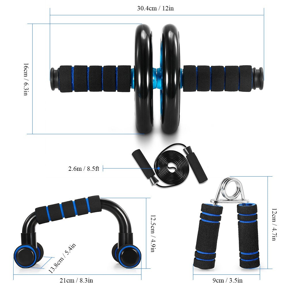 Uniqkart AB Wheel Roller Exercise Roller Wheel Kit Abs Workout Equipment with Thick Knee Pad for Home Gym Fitness - 5-in-1 / Blue