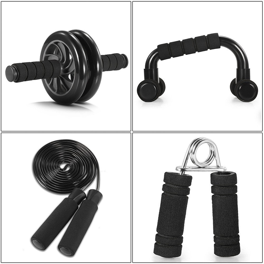 Uniqkart AB Wheel Roller Exercise Roller Wheel Kit Abs Workout Equipment with Thick Knee Pad for Home Gym Fitness - 5-in-1 / Black