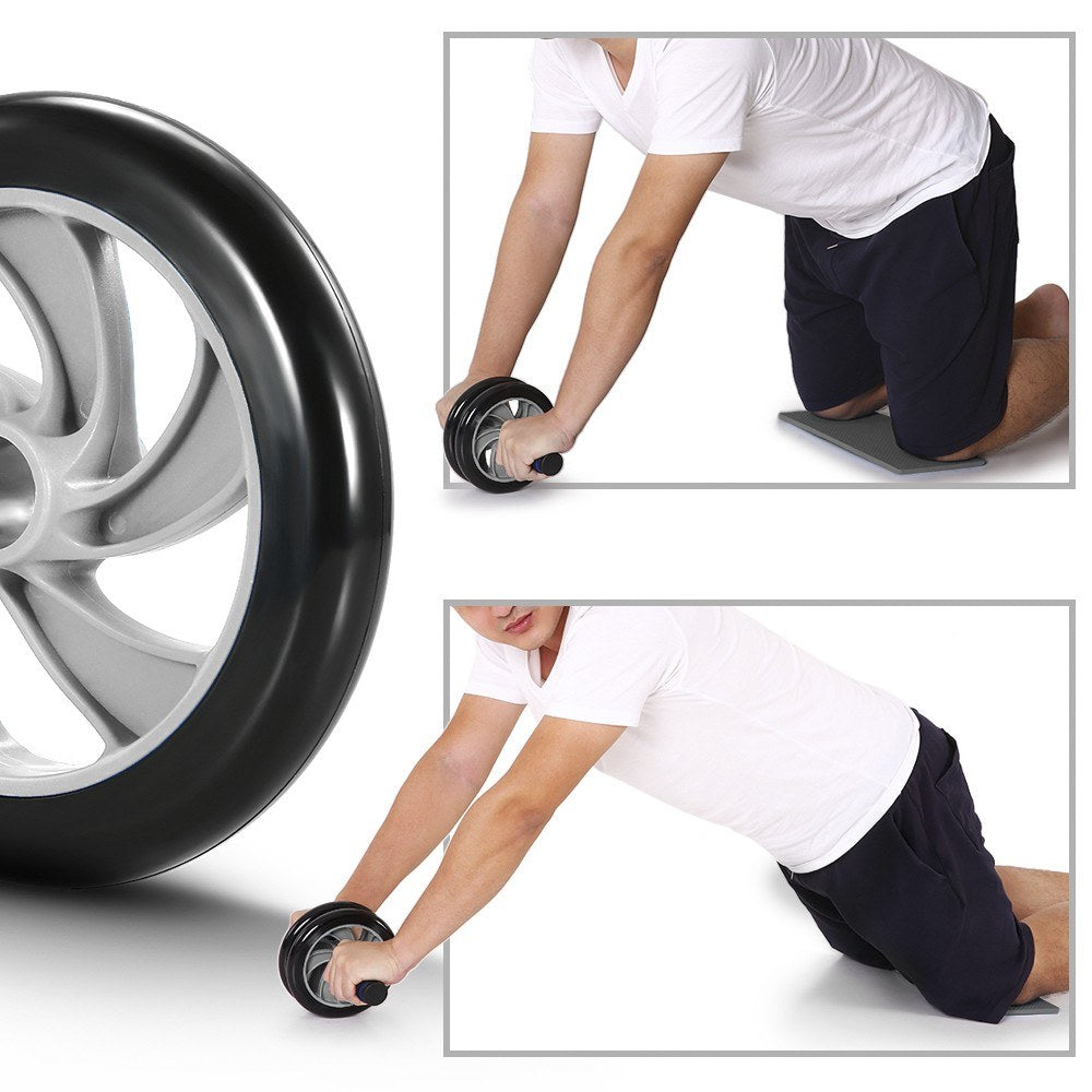 Uniqkart AB Wheel Roller Exercise Roller Wheel Kit Abs Workout Equipment with Thick Knee Pad for Home Gym Fitness - 6-in-1 / Grey