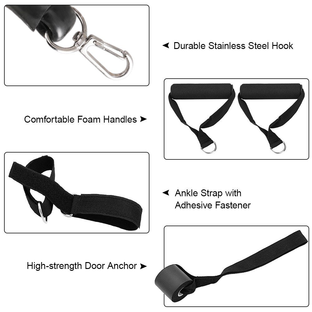 11Pcs Resistance Band Set Fitness Workout Bands with Handles, Door Anchor, Ankle Strap for Heavy Resistance Training Physical Therapy Shape Body