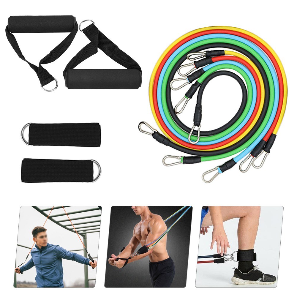 11Pcs Resistance Band Set Fitness Workout Bands with Handles, Door Anchor, Ankle Strap for Heavy Resistance Training Physical Therapy Shape Body