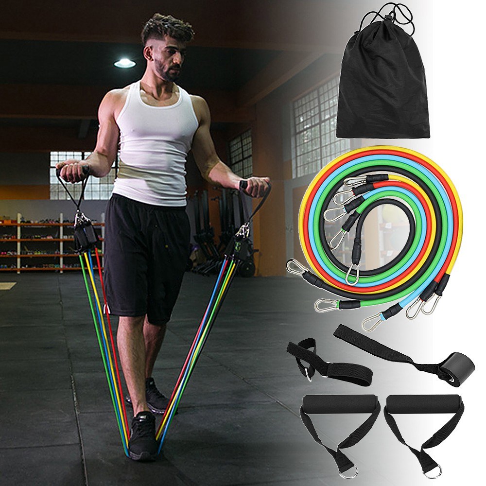 11Pcs Resistance Band Set Fitness Workout Bands with Handles, Door Anchor, Ankle Strap for Heavy Resistance Training Physical Therapy Shape Body