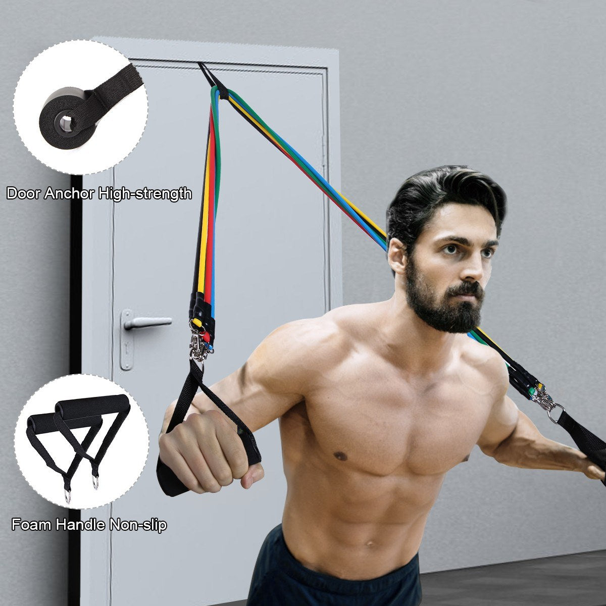 11Pcs Sports Resistance Bands Set Exercise Workout Bands Door Anchor Ankle Straps Skipping Rope for Physical Training, Weight Loss, Home Exercise