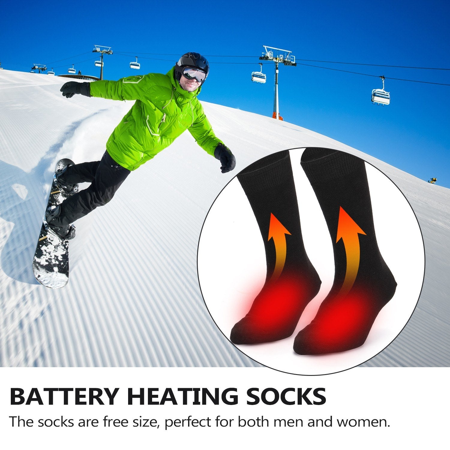 1Pair Heated Socks Battery Powered Cold Weather Thermal Heating Socks Electric Heated Foot Warmer for Hunting Skiing Campin - 2Pcs Batteries Required