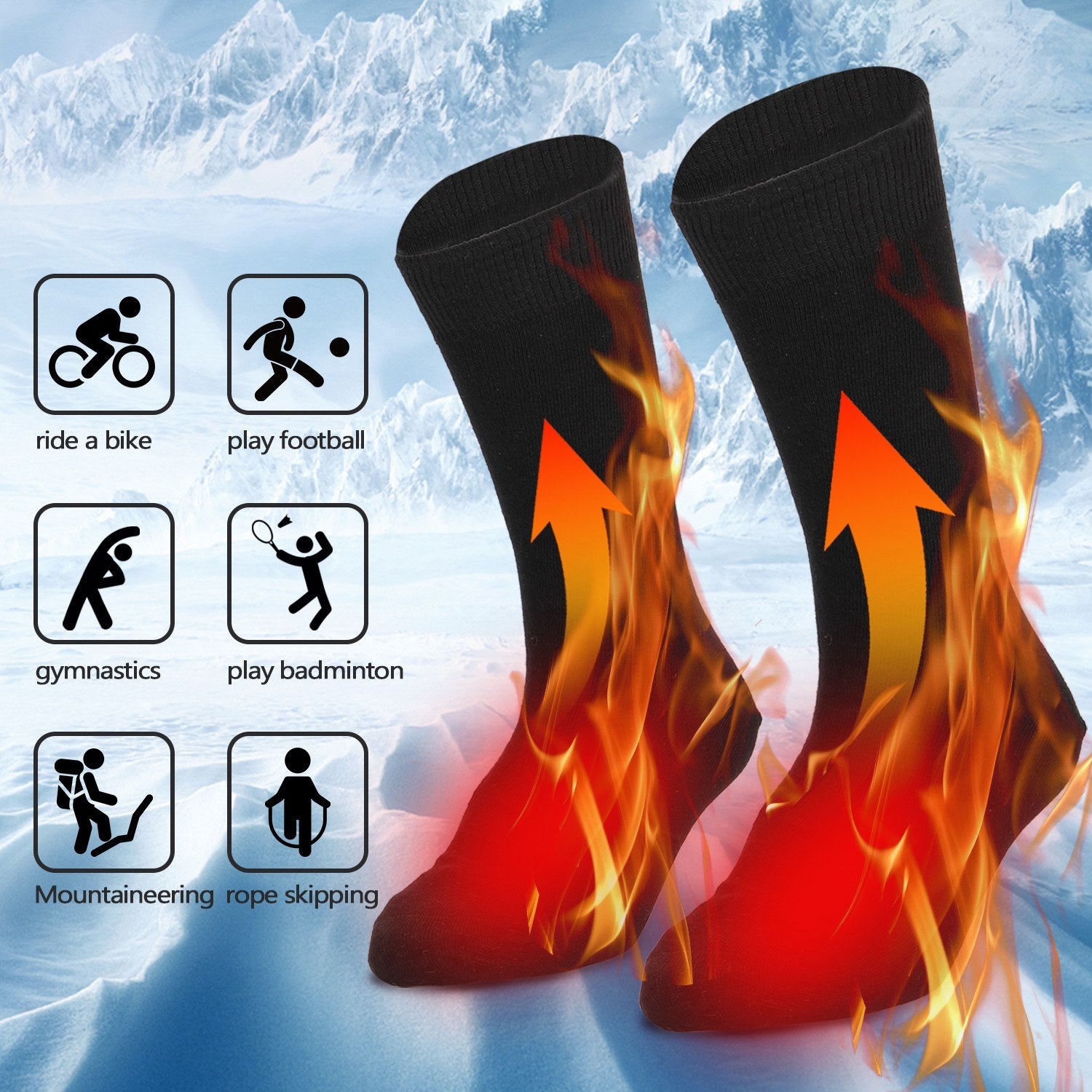 1Pair Heated Socks Battery Powered Cold Weather Thermal Heating Socks Electric Heated Foot Warmer for Hunting Skiing Campin - 3Pcs Batteries Required
