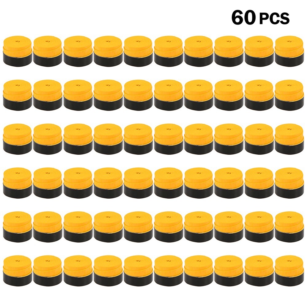Tennis Racket Grip Tape Anti Slip Super Absorbent Tennis Overgrip Badminton Overgrip Pickleball Replacement Grip - 60Pcs / Yellow