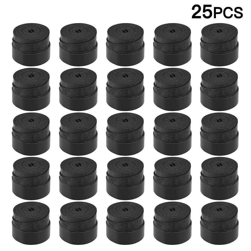 Tennis Racket Grip Tape Anti Slip Super Absorbent Tennis Overgrip Badminton Overgrip Pickleball Replacement Grip - 25Pcs / Black