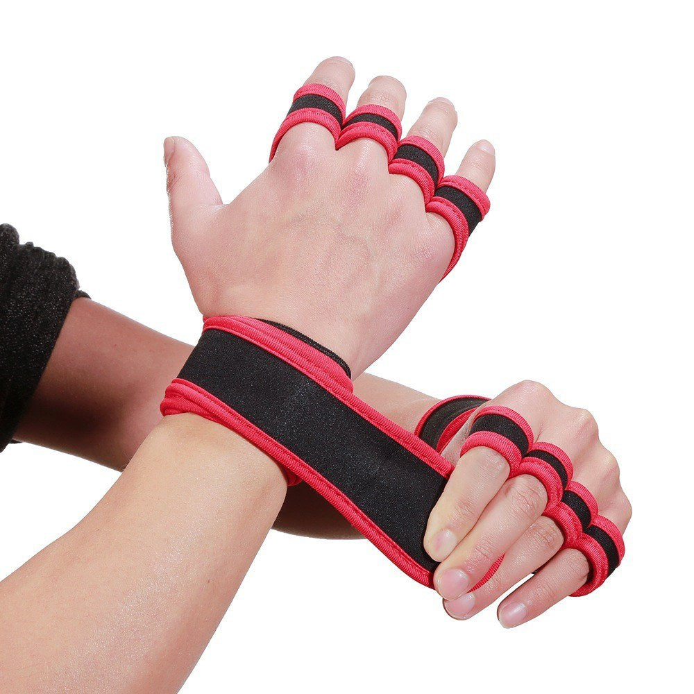 1 Pair Sports Ventilated Workout Gloves Lifting Pads Hand Protector with Integrated Wrist Wraps for Weight Lifting, Training, Fitness, Exercise - Red / Size: L