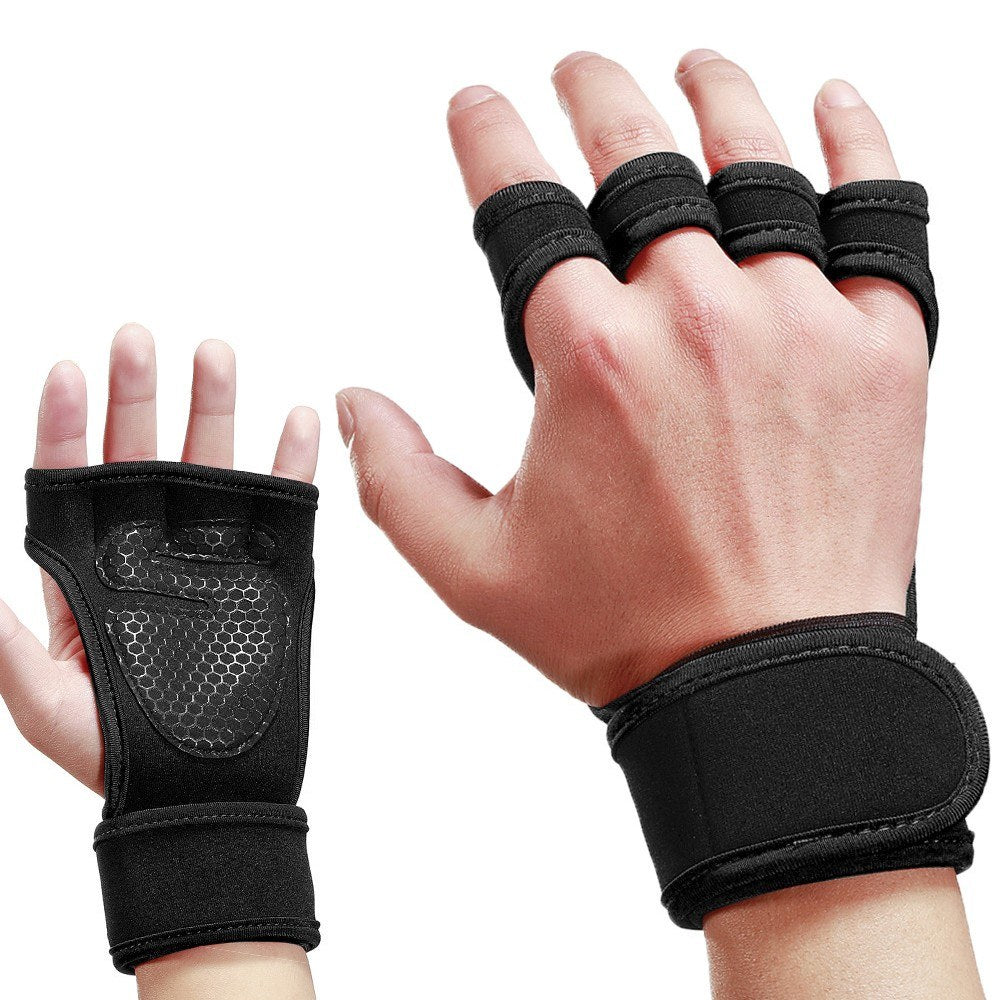 1 Pair Sports Ventilated Workout Gloves Lifting Pads Hand Protector with Integrated Wrist Wraps for Weight Lifting, Training, Fitness, Exercise - Black/Size: L