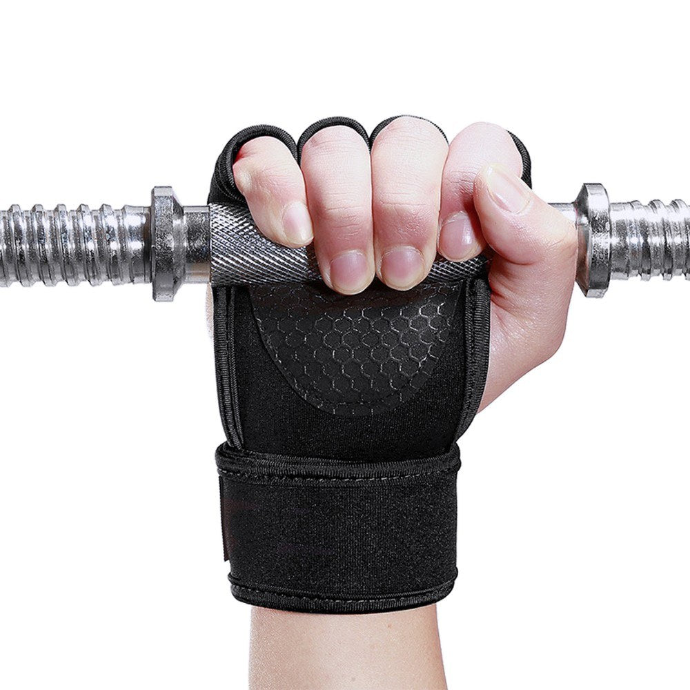 1 Pair Sports Ventilated Workout Gloves Lifting Pads Hand Protector with Integrated Wrist Wraps for Weight Lifting, Training, Fitness, Exercise - Black/Size: L