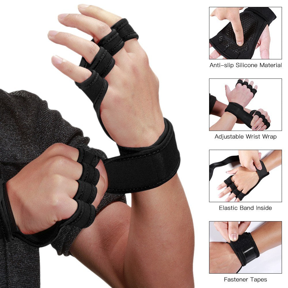1 Pair Sports Ventilated Workout Gloves Lifting Pads Hand Protector with Integrated Wrist Wraps for Weight Lifting, Training, Fitness, Exercise - Black/Size: XL