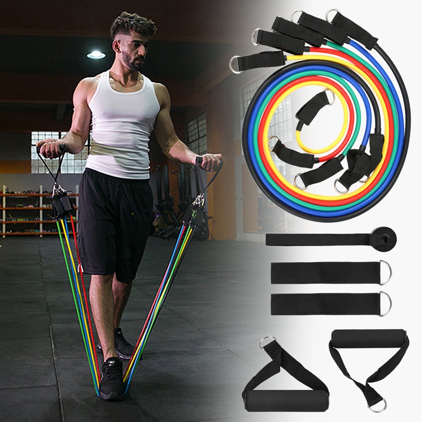 13Pcs Resistance Bands Set 5 Level Workout Bands with Handles, Door Anchor Ankle Straps Exercise Bands for Shape Body Home Gym