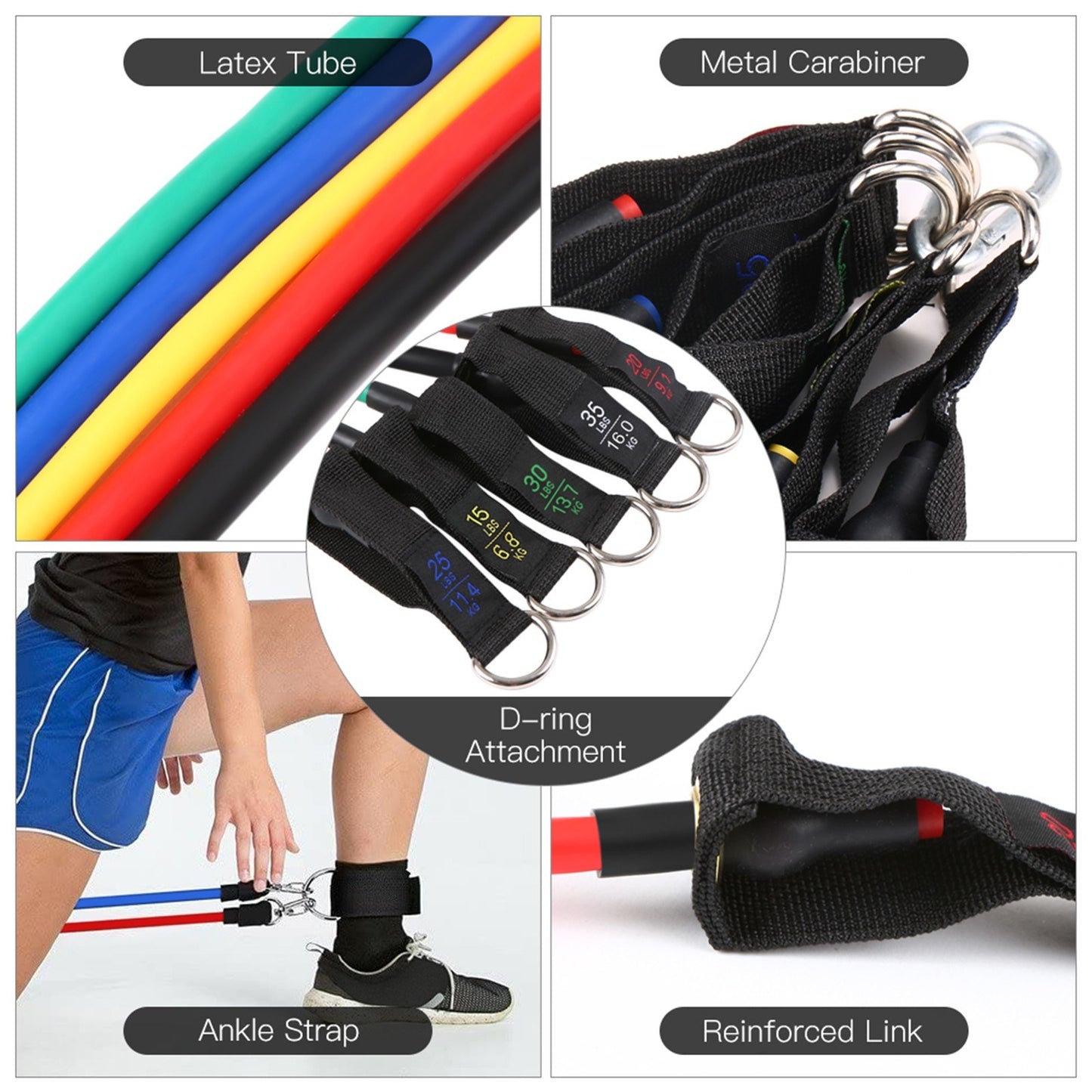 13Pcs Resistance Bands Set 5 Level Workout Bands with Handles, Door Anchor Ankle Straps Exercise Bands for Shape Body Home Gym