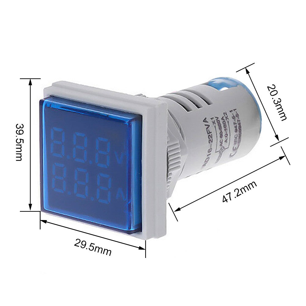 LED Digital Voltmeter Ammeter AC 60-500V 0-100A Amp Voltage Current Meter Tester Indicator - Blue