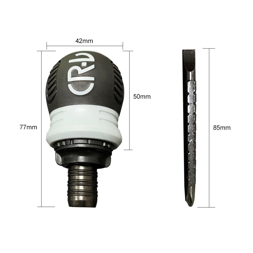 Stubby Ratchet Screwdriver Slotted and Cross Dual-end Telescoping CR-V Screwdriver Repair Tool - Grey