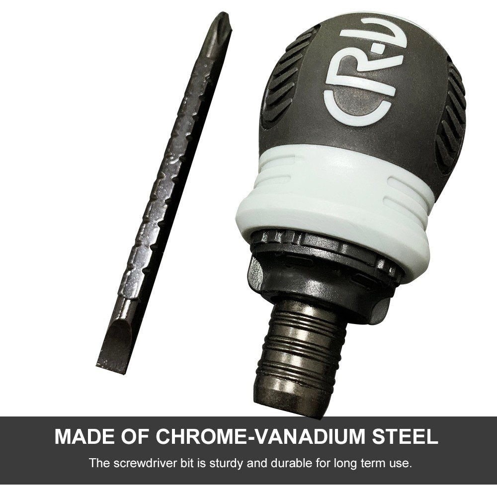 Stubby Ratchet Screwdriver Slotted and Cross Dual-end Telescoping CR-V Screwdriver Repair Tool - Grey