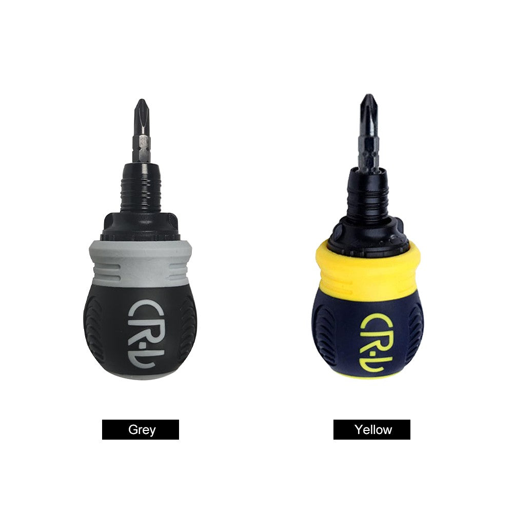 Stubby Ratchet Screwdriver Slotted and Cross Dual-end Telescoping CR-V Screwdriver Repair Tool - Grey