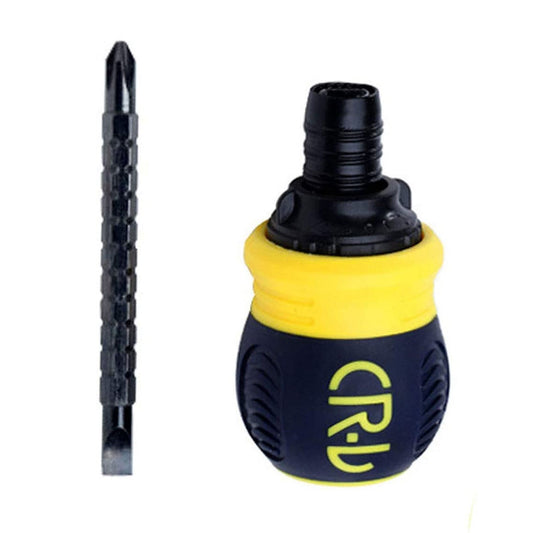 Stubby Ratchet Screwdriver Slotted and Cross Dual-end Telescoping CR-V Screwdriver Repair Tool - Yellow
