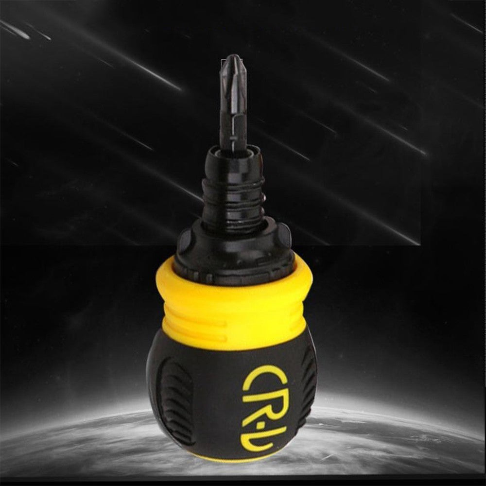 Stubby Ratchet Screwdriver Slotted and Cross Dual-end Telescoping CR-V Screwdriver Repair Tool - Yellow