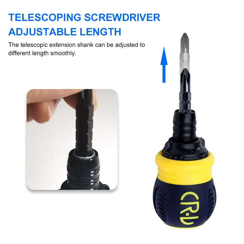 Stubby Ratchet Screwdriver Slotted and Cross Dual-end Telescoping CR-V Screwdriver Repair Tool - Yellow