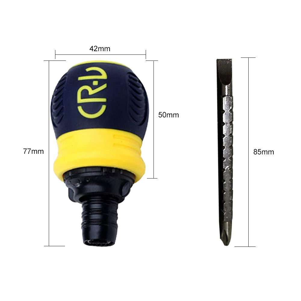 Stubby Ratchet Screwdriver Slotted and Cross Dual-end Telescoping CR-V Screwdriver Repair Tool - Yellow