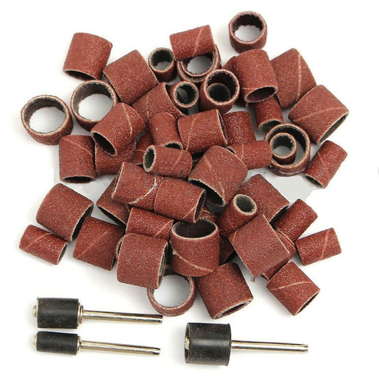 60Pcs Refills Drum Sanding Bands for Metal Polishing Sanding Band Sleeves with 3Pcs Mandrels Rotary Nail Drill Bits