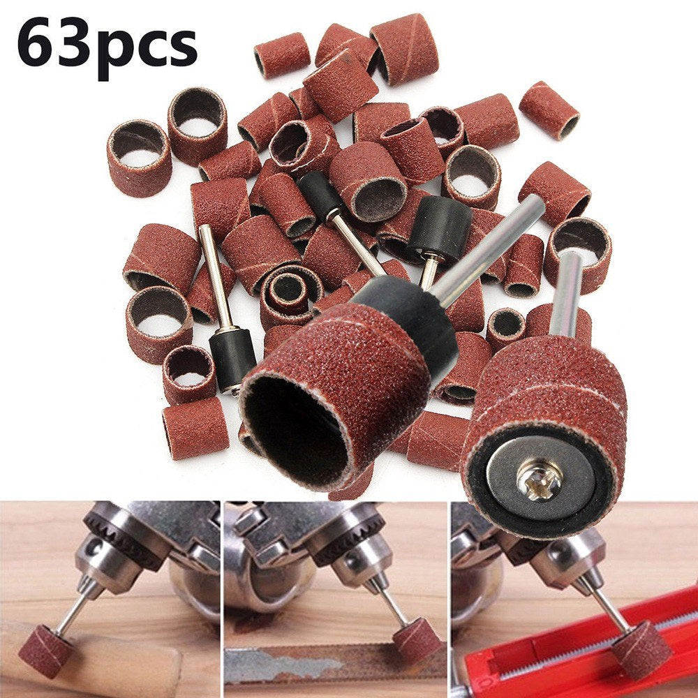 60Pcs Refills Drum Sanding Bands for Metal Polishing Sanding Band Sleeves with 3Pcs Mandrels Rotary Nail Drill Bits