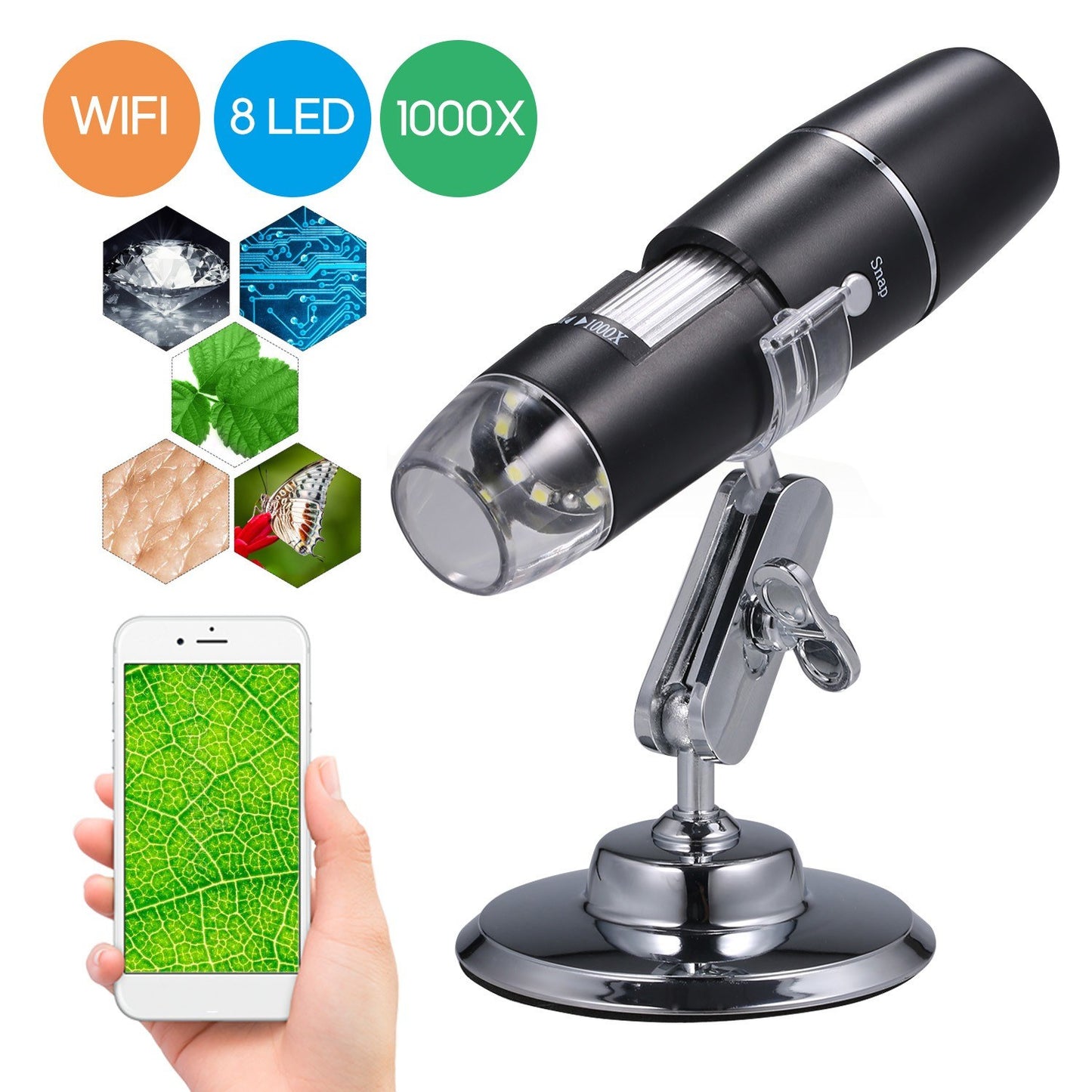 KKmoon Electron Digital Microscope Portable WiFi 1000x High Definition Magnifying Glass Children Educational Toy