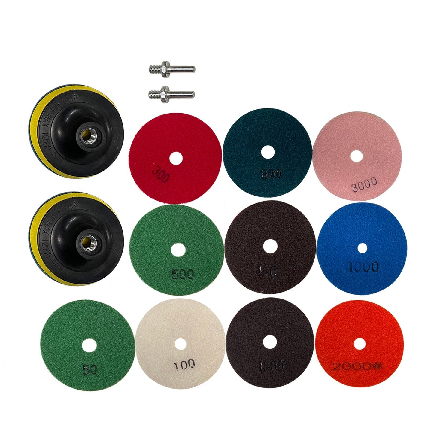 10Pcs 4-inch Polishing Pads + 2Pcs Backing Holder Pads + 2Pcs Drill Adapters for Solid Surface