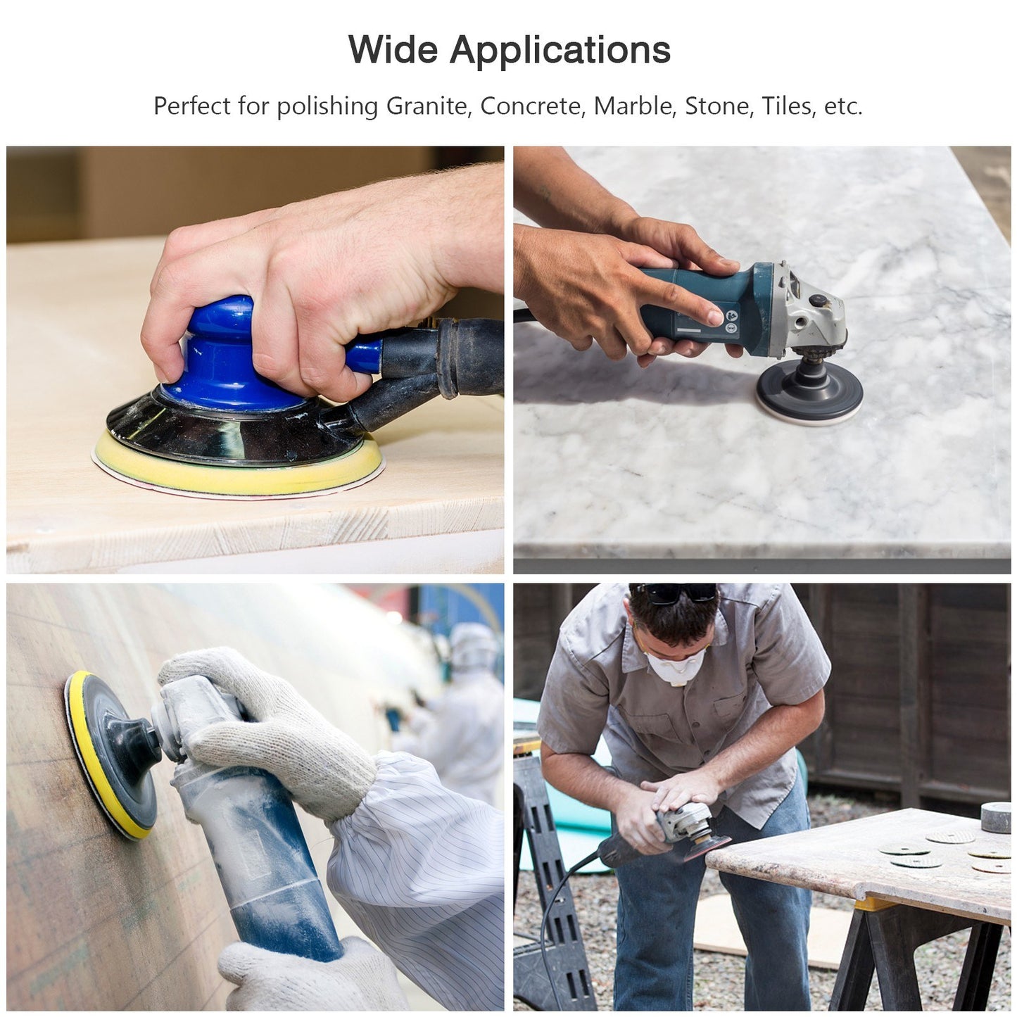 10Pcs 4-inch Polishing Pads + 2Pcs Backing Holder Pads + 2Pcs Drill Adapters for Solid Surface